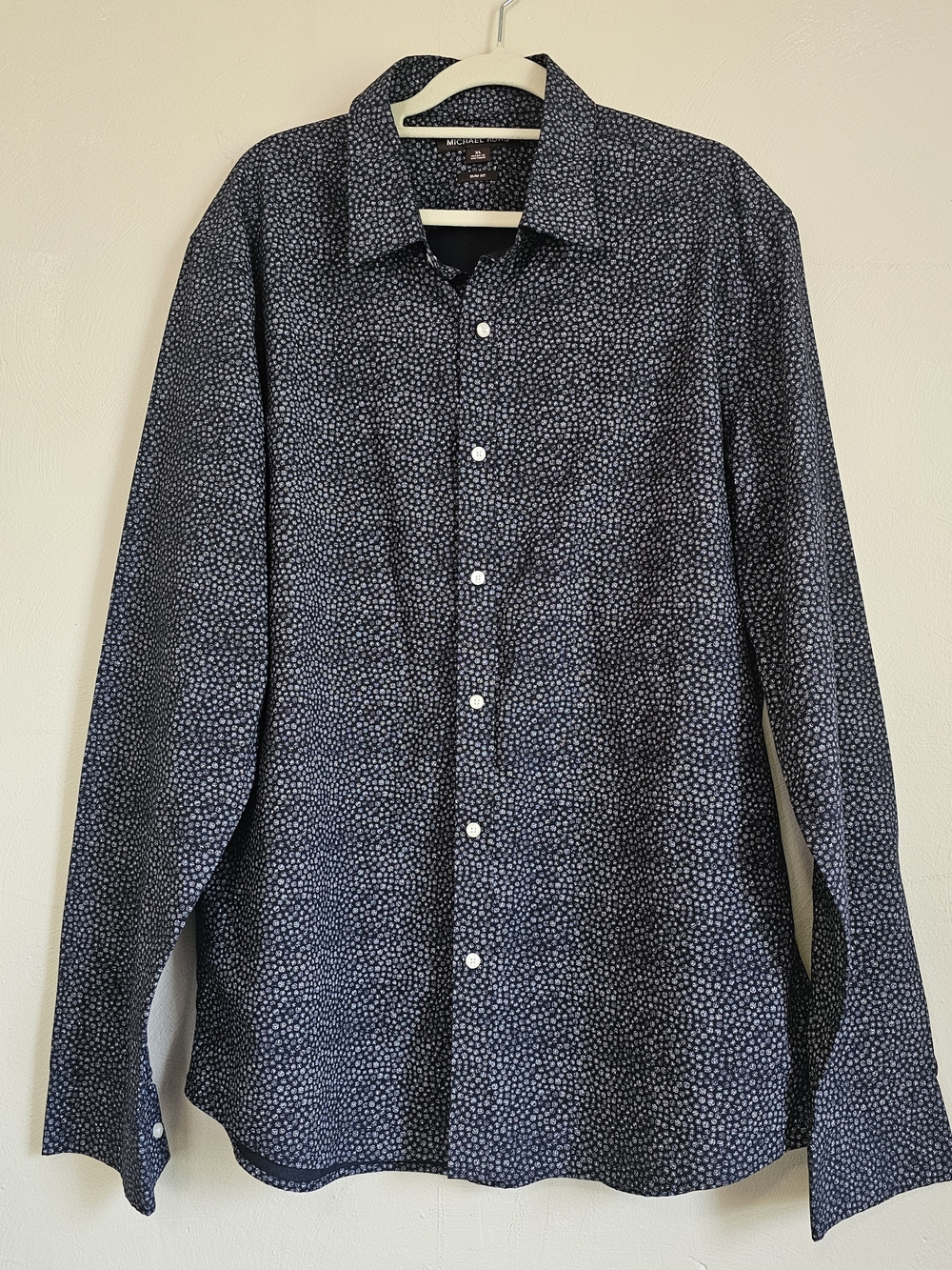 Michael Kors Slim Fit Navy Patterned Men's Shirt XL